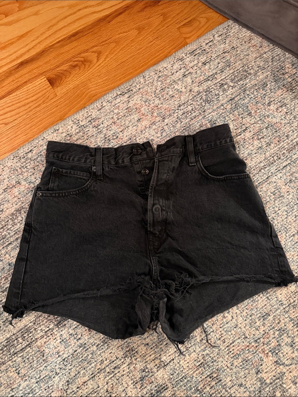Frame Denim Black High-Rise Button-Front Jean Shorts